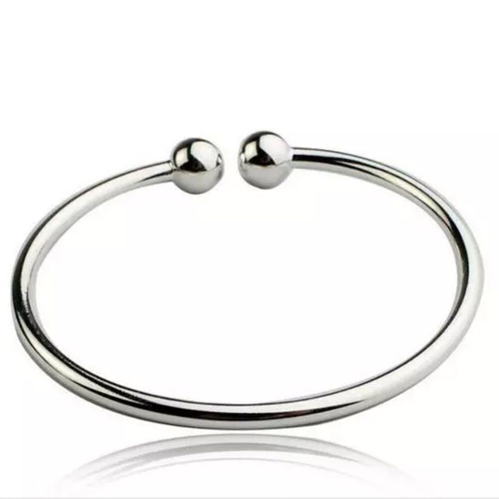 Silver Beaded Ends Adjustable Cuff Bracelet - NEW